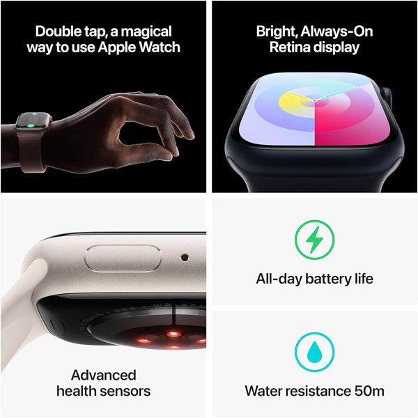 Apple Watch Series 9 GPS • Caixa meia-noite de alumínio – 41 mm • Pulseira esportiva meia-noite