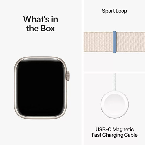 Apple Watch Series 9 GPS • Caixa estelar de alumínio – 45 mm • Pulseira loop esportiva estelar