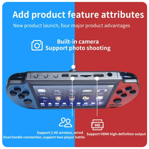 Big Screen X7 Plus Video Game Console, Built-in 10000 + Jogos, Leitor de Áudio Portátil, Classic Play Game, 8GB-32GB