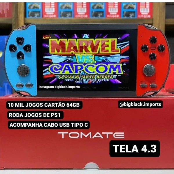 Vídeo Game Portátil Tomate MAY-032 Tela HD 4.3 PS1 64GB EMUELEC 4.3
