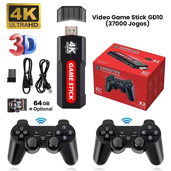 Vídeo Game Stick GD10 3D 4k (37000 jogos) 2 controles sem fio