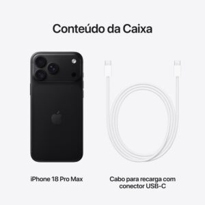 iPhone 18 Pro Max Apple 2TB, Câmera de 48MP, A20 Pro, Tela 6.9" Super Retina XDR, Preto