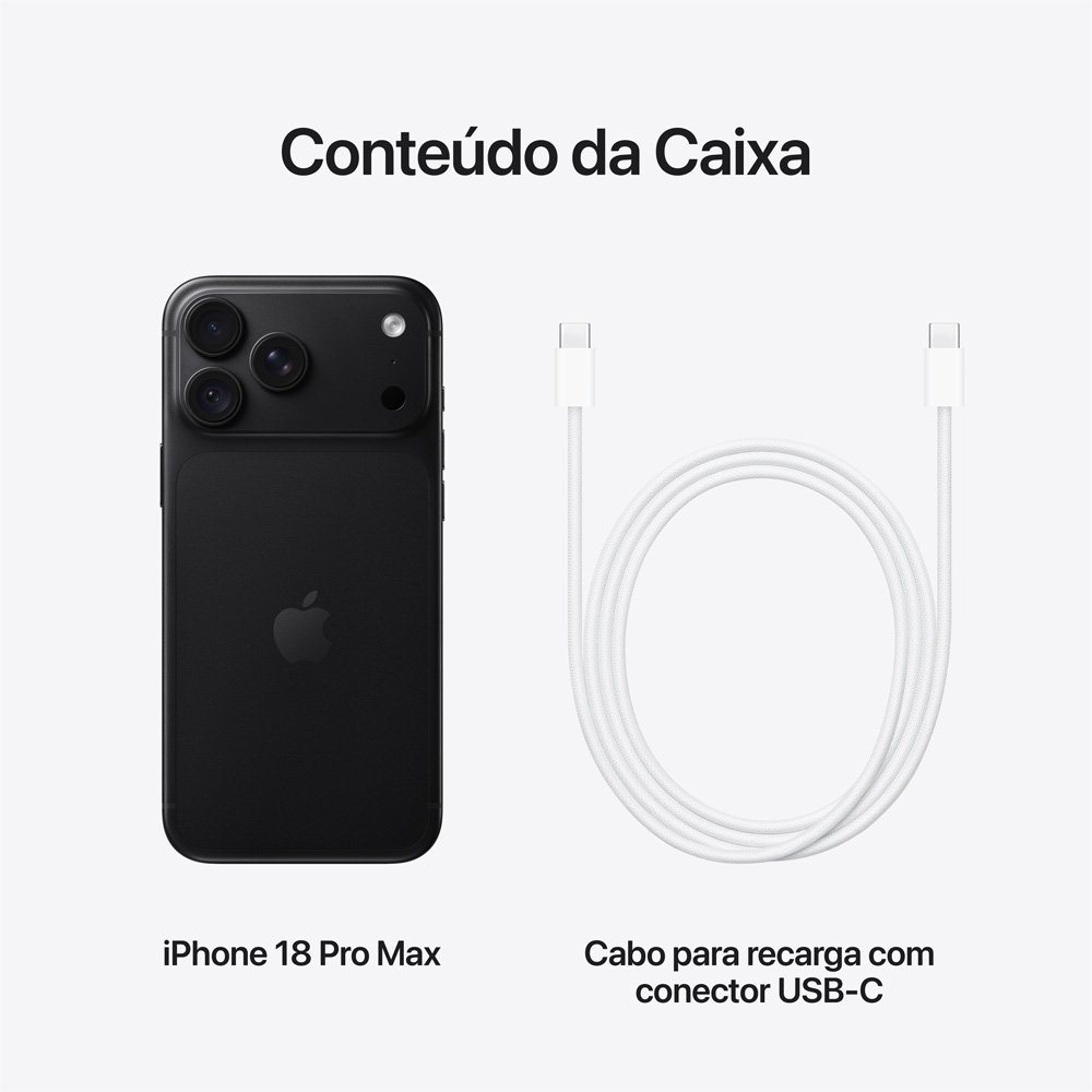 iPhone 18 Pro Max Apple 2TB, Câmera de 48MP, A20 Pro, Tela 6.9" Super Retina XDR, Preto